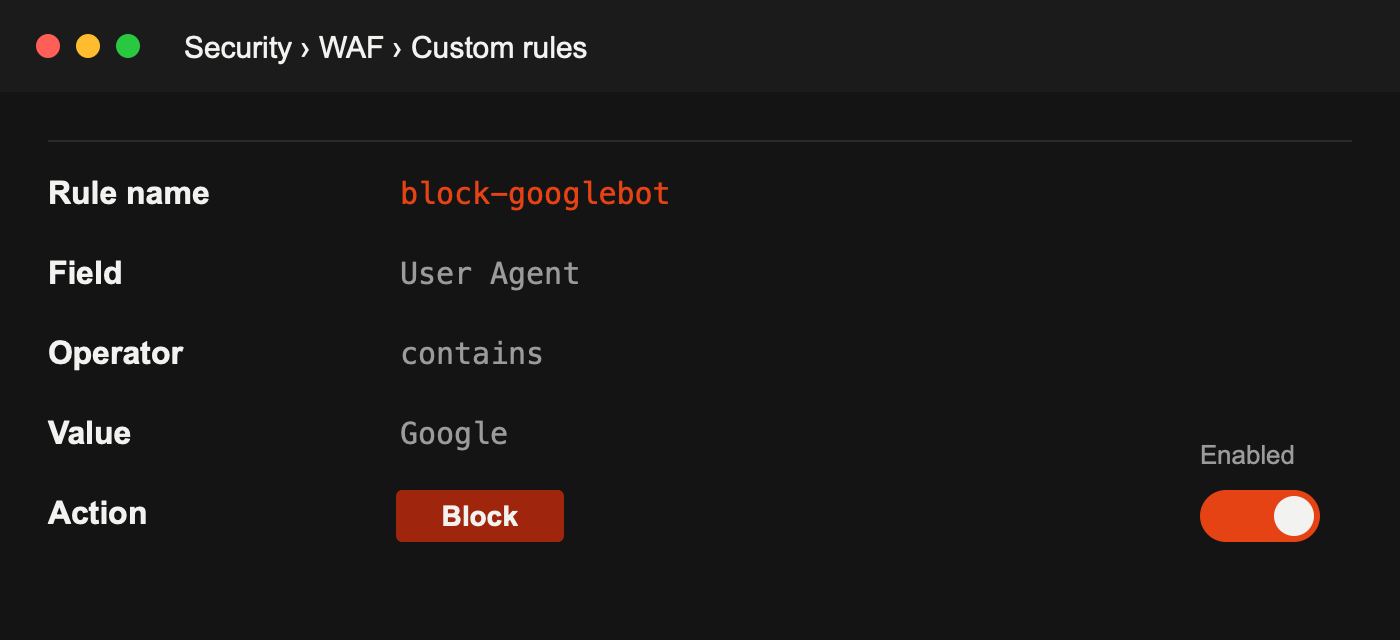 Cloudflare rule blocking UA containing Google